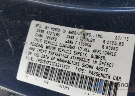 2015 Honda Accord Sport z USA, uszkodzony, nr VIN 1HGCR2F52FA241600